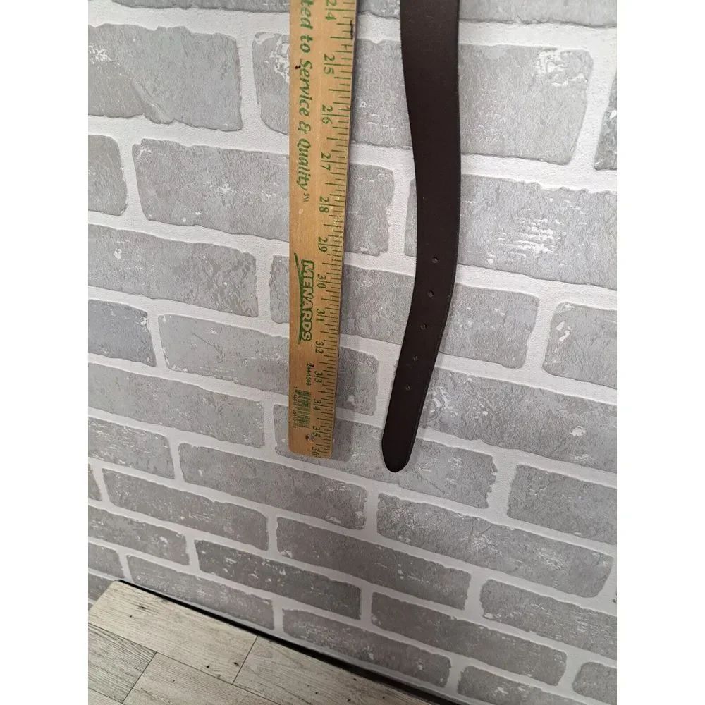 Vintage Genuine Leather Wstern Brown Square Silver Tone Buckle Belt‎ Size M/L